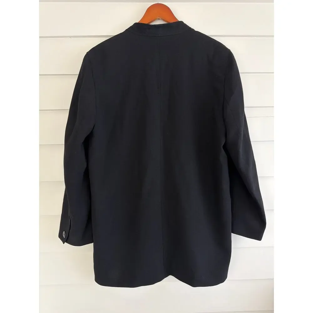 Vintage Jaeger Black Wool Crepe Blazer Jacket Minimalist Modernist Dark Academia